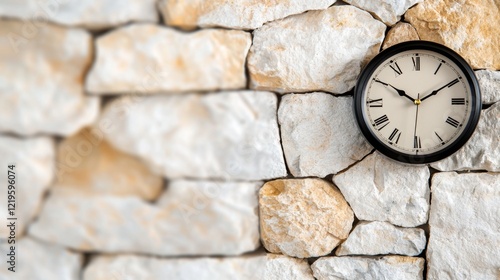 Wallpaper Mural  a clock hanging on a stone wall, with its hands pointing to the time The clock has a white face with black Roman numerals and hands, and the wall is made of a ligh Torontodigital.ca