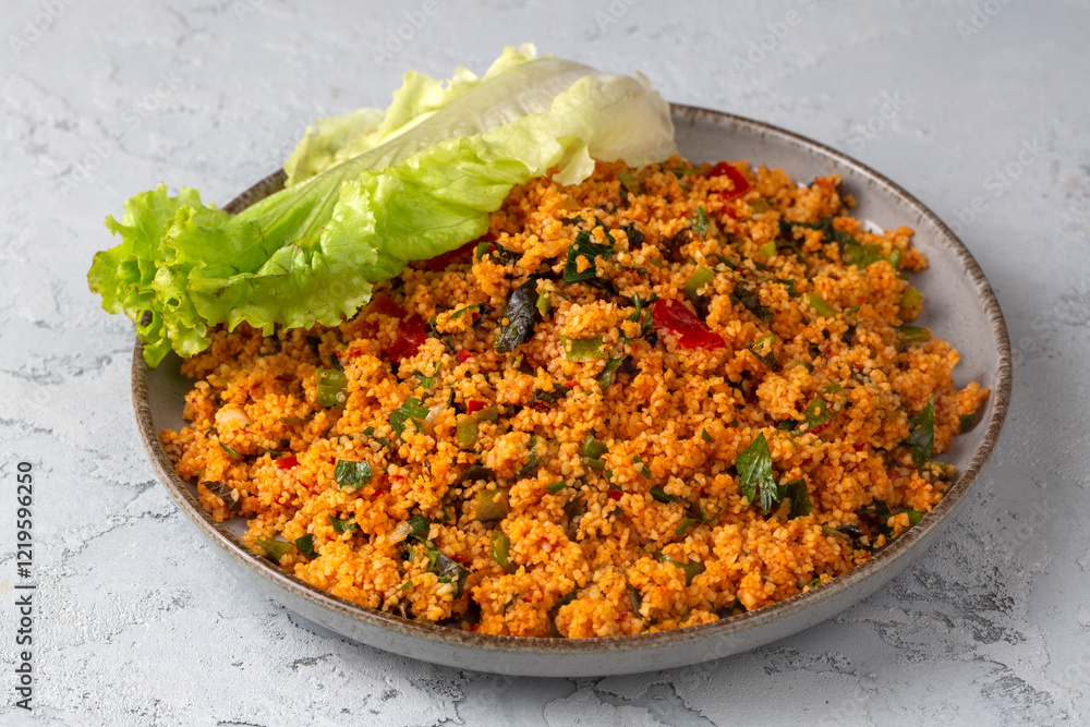 Traditional delicious Turkish foods: bulgur salad (kisir)