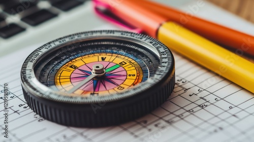 Obraz na płótnie Compass, markers, chart, desk, planning, direction