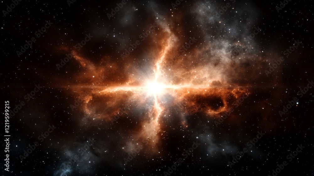 Fototapeta premium a star in the center of a nebula with a bright light emanating from it, surrounded by a multitude of stars in the dark night sky