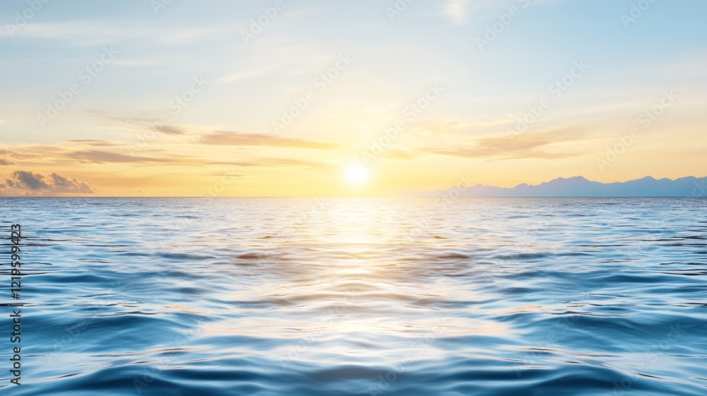 Obraz premium a beautiful sunset over the ocean with mountains in the background The sky is painted with a mix of vibrant oranges, pinks, and purples, and the sun is setting in