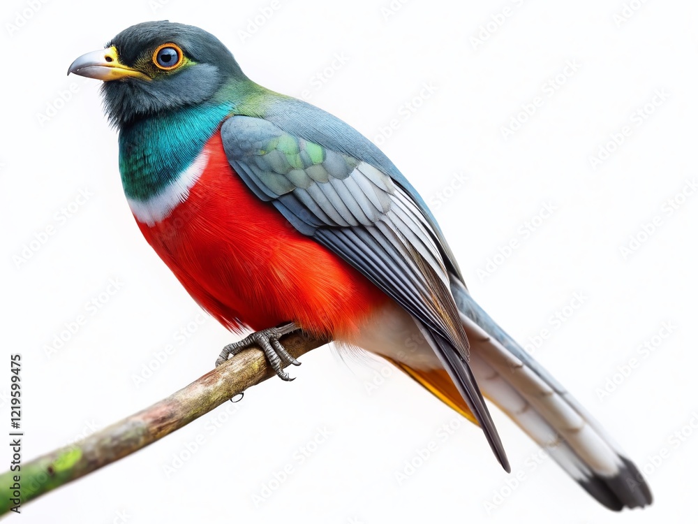 Fototapeta premium Vibrant Woodland Trogon Bird Isolated on White Background - Stock Photo