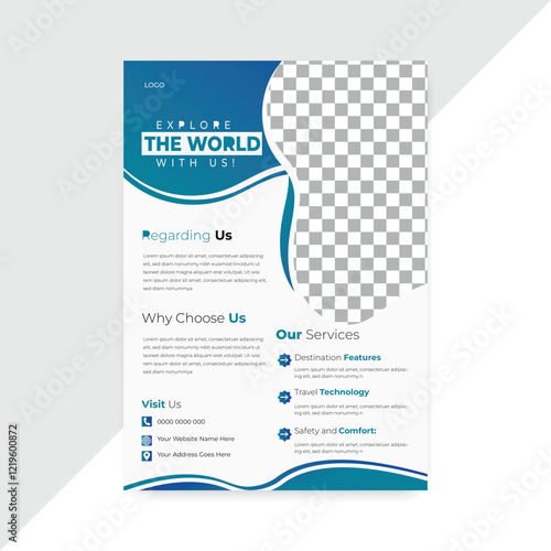 Travel business promotion web banner template design for Flyer Design. Travelling, tourism or summer holiday tour online marketing flyer
