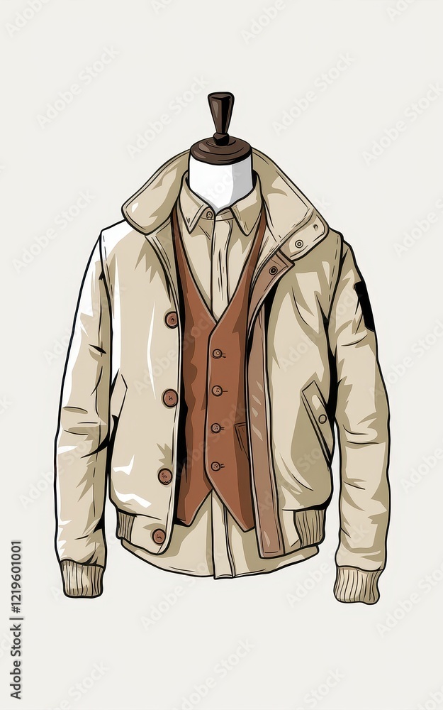 Beige Bomber Jacket and Vest Ensemble: A Stylish Autumn Look