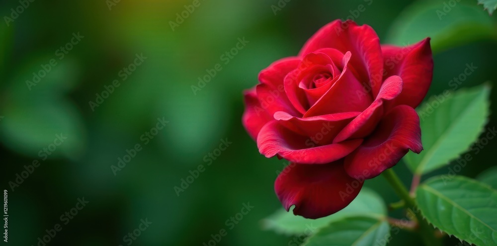 Deep crimson rose, vibrant green leaves, close-up, foliage, closeup, leaves Deep crimson rose, vibrant green leaves, close-up, foliage, closeup, leaves