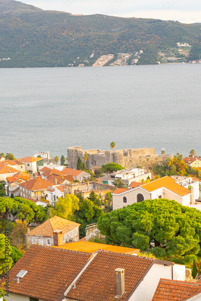 Obraz premium Kanli-Kula Bloody fortress in Herceg Novi Montenegro - aerial view, balkans