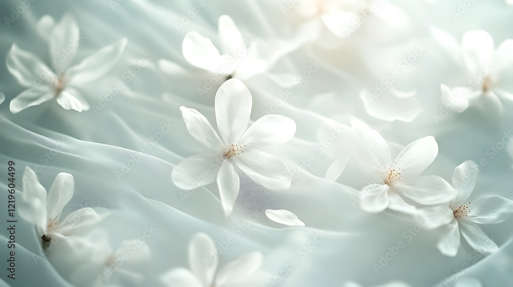 Delicate White Blossoms on Soft Sheer Fabric Delicate White Blossoms on Soft Sheer Fabric