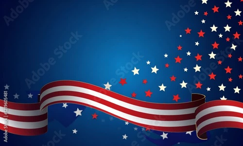 Happy 4th of July, USA Independence Day with waving American national flag & fireworks in the dark blue background, use for sale banner, discount banner, advertisement banner, etc