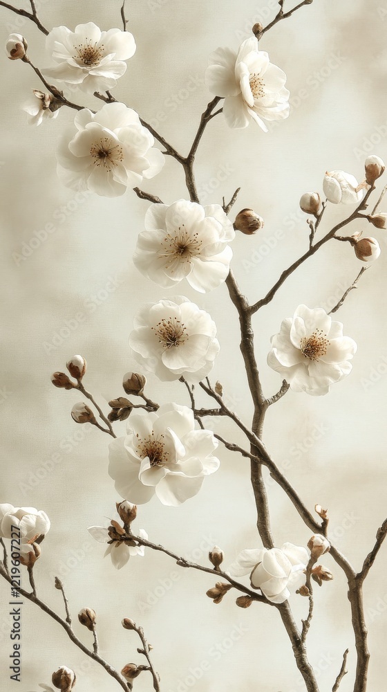 Delicate white flowers against a soft beige background for elegant decor ideas Delicate white flowers against a soft beige background for elegant decor ideas