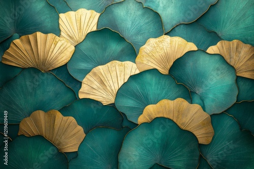 Wallpaper Mural Colorful tropical leaves in vibrant hues of gold and teal create a modern botanical design Torontodigital.ca
