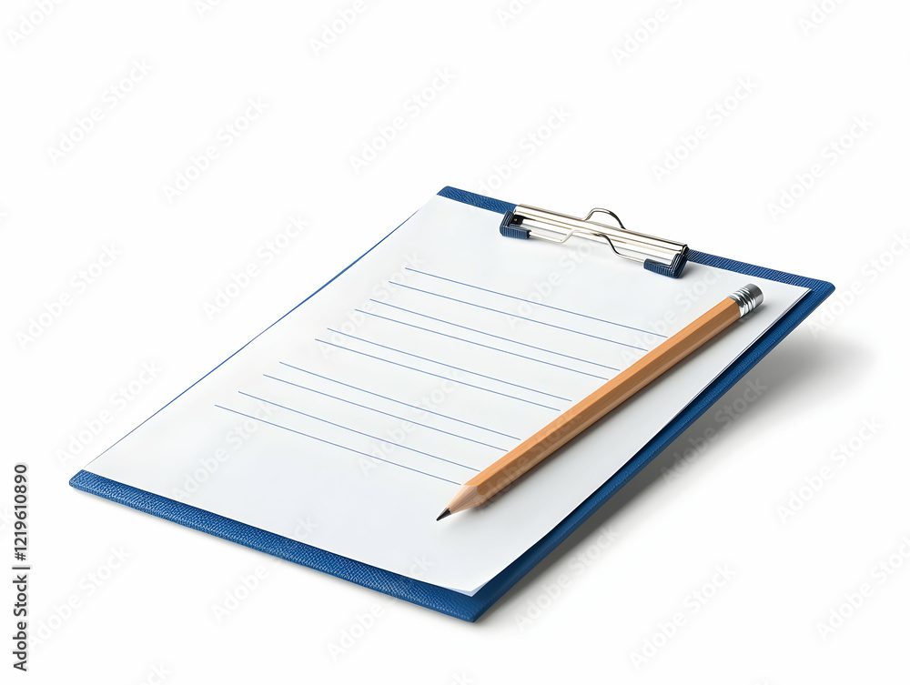 A clean clipboard with blank lines for notes, accompanied by a sharpened pencil. Ideal for workplace organization, project planning, or educational purposes. A clean clipboard with blank lines for notes, accompanied by a sharpened pencil. Ideal for workplace organization, project planning, or educational purposes.