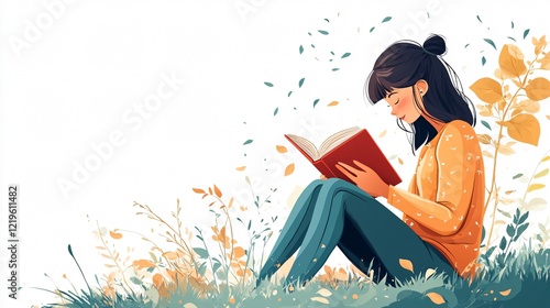 Vintage Collage of Girl Reading Book Outdoors