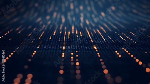 Abstract Digital Data Stream glowing orange lines futuristic technology background binary code modern network design elegant dark blue backdrop high tech       