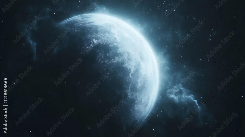 Fototapeta premium Crescent Moon Glowing in Dark Space Nebula