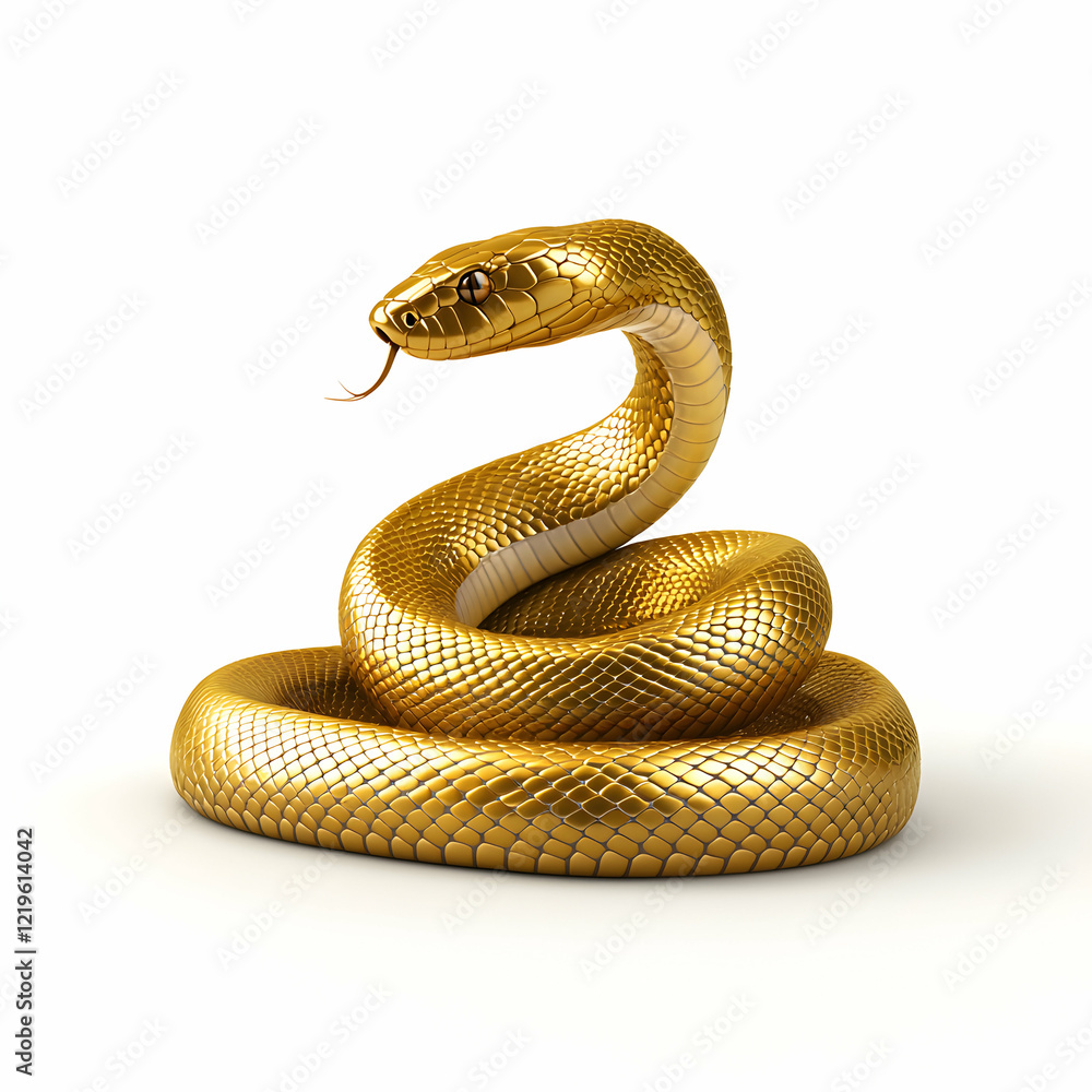 Fototapeta premium A beautifully rendered golden snake with intricate scales and realistic features, poised elegantly