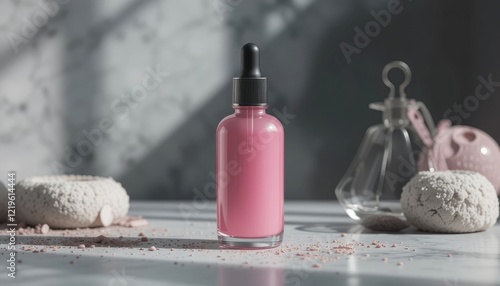 Pink Serum Bottle: Minimalist Beauty Product Photography photo