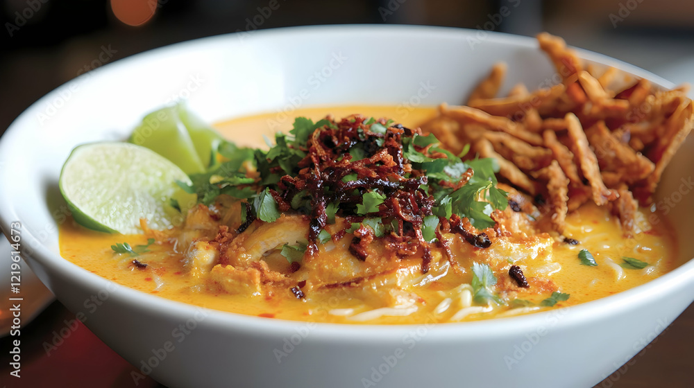 Burmese Chicken Noodle Soup with Crispy Onions and Lime Burmese Chicken Noodle Soup with Crispy Onions and Lime