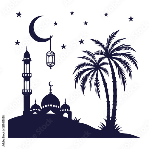 mosque silhouette, mosque vector illustration,