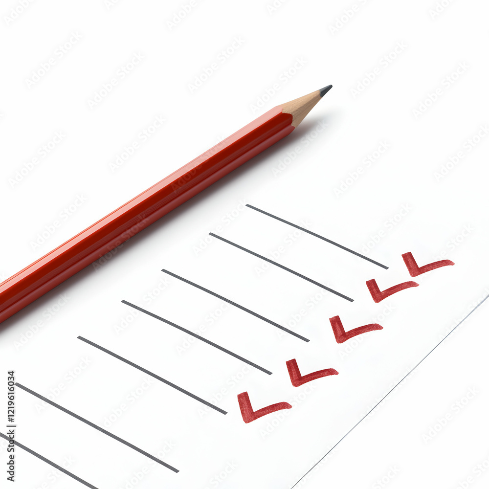 A close-up of a checklist with red check marks and a sharpened pencil, symbolizing organization, productivity, and task management in a professional environment. A close-up of a checklist with red check marks and a sharpened pencil, symbolizing organization, productivity, and task management in a professional environment.
