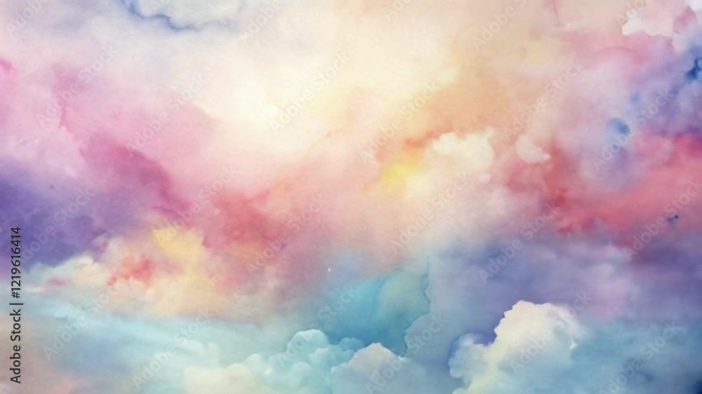 Soft pastel watercolor clouds in dreamy sky background. Animation Soft pastel watercolor clouds in dreamy sky background. Animation