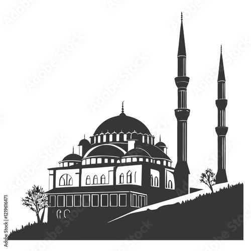 mosque silhouette, mosque vector illustration,