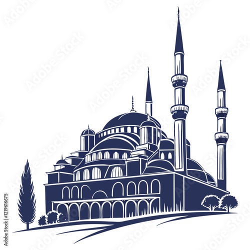 mosque silhouette, mosque vector illustration,