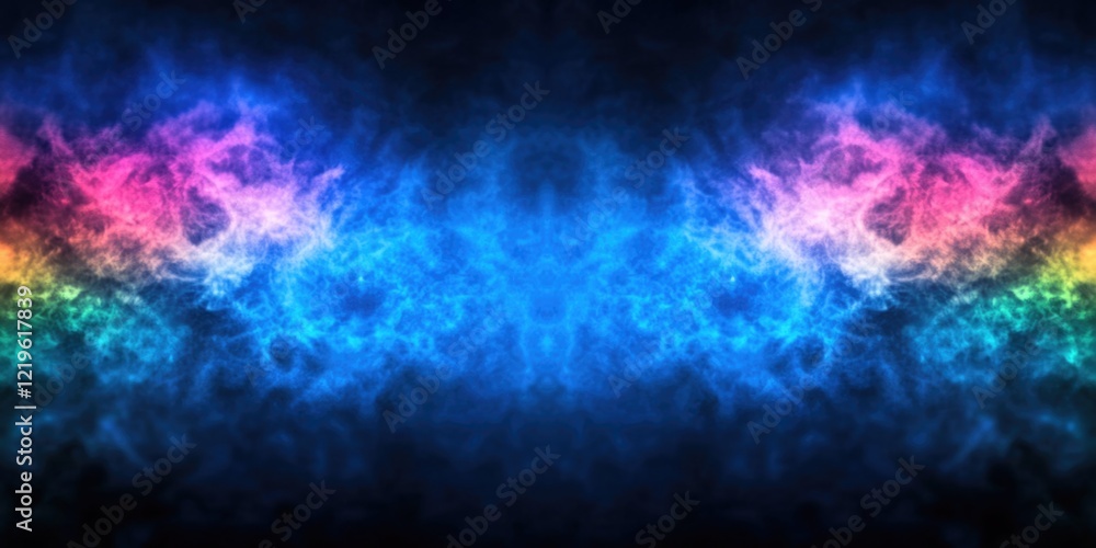 Vivid abstract symmetrical rainbow nebula with blue center and colorful edges Vivid abstract symmetrical rainbow nebula with blue center and colorful edges