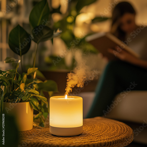 Obraz na płótnie Candle with Essential Oil Diffuser in a Cozy Room w salonie
