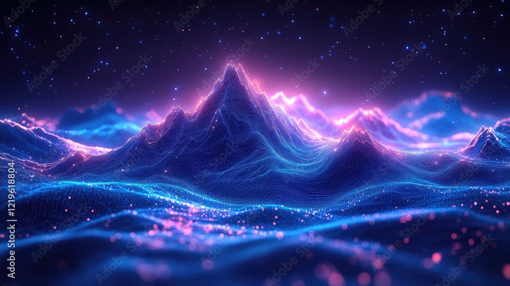 A digital abstract representation of mountainous terrain,