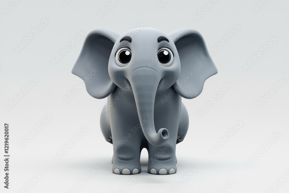 Fototapeta premium Adorable 3D cartoon baby elephant, large ears, big eyes, cute.