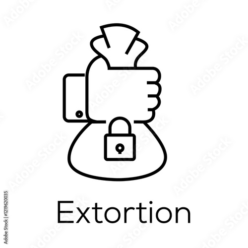 Extortion Icon – Hand with Money Representing Cyber Ransom Demands- Editable stroke vector Line icon