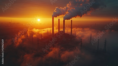 A landscape featuring large cooling towers of a nuclear power plant, photo