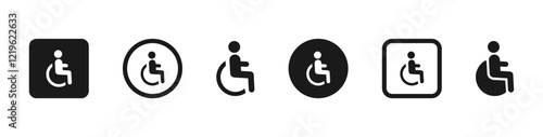Disabled icon set. Wheel chair symbol. Wheelchair, access sign for disabled people. Disabled disability icons. Parking sign for people with disabilities. Symbol of accessibility for disabled people.