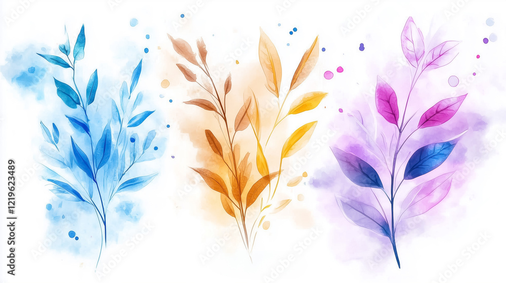 Obraz premium A serene banner features soft pastel watercolor textures and delicate line art of spring nature sketches titled Gentle Whispers, showcasing the beauty of seasonal flora in an artistic way