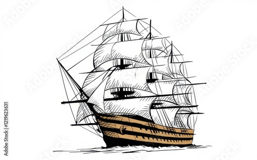 Wallpaper Mural Majestic Tall Ship: A Hand-Drawn Masterpiece Torontodigital.ca