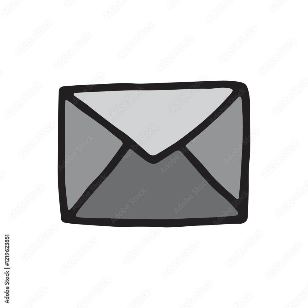 Doodle letter envelope icon hand drawn with black line in freehand style and colored monochrome grey. Vector illustration isolated on white background Doodle letter envelope icon hand drawn with black line in freehand style and colored monochrome grey. Vector illustration isolated on white background