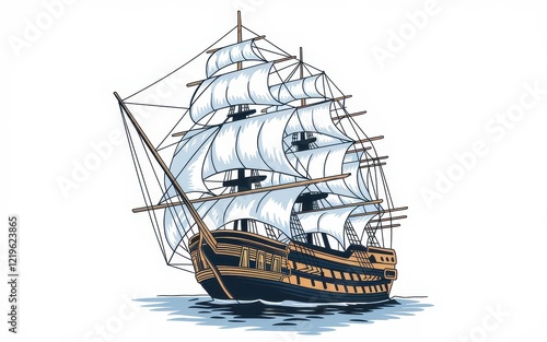 Wallpaper Mural Majestic Sailing Ship: A Vintage Illustration of a Grand Galleon Torontodigital.ca