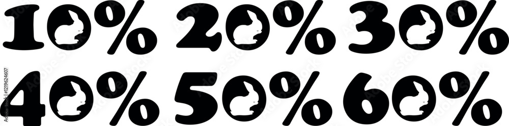 Easter discount number design set with rabbit shadow washable instead of zero, for various posters or banners Easter discount number design set with rabbit shadow washable instead of zero, for various posters or banners