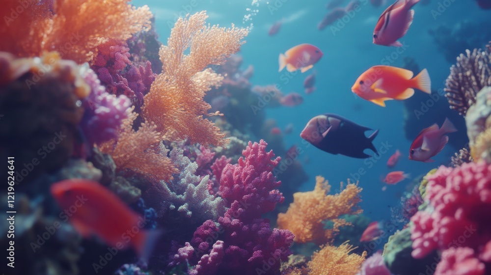 Fototapeta premium Diver Swimming Through a Vibrant School of Fish