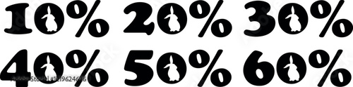 set of design numbers for Easter discounts with shadow of rabbit sitting instead of zero, for various posters or banners