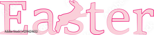 holiday typography, namely the word Easter in pink color and with the shadow of a rabbit jumping instead of one letter, for cards, banners or posters