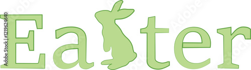 holiday typography, namely the word Easter in green and with the shadow of a rabbit standing instead of one letter, for cards, banners or posters