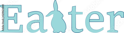 holiday typography, namely the words Easter in blue color and with the shadow of a rabbit turned to the right instead of one letter, for cards, banners or posters