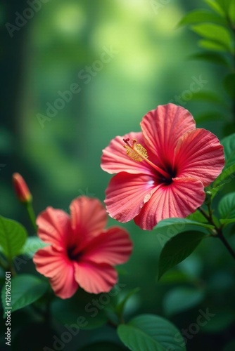 Wallpaper Mural Colorful Hibiscus flowers blooming in a lush green forest, blooms, hibiscus, nature Torontodigital.ca
