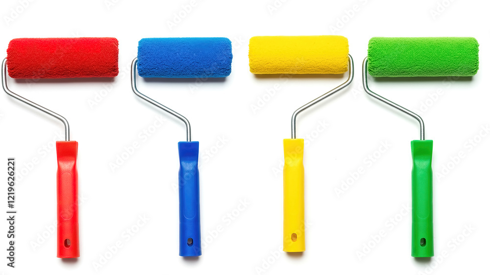 Four paint rollers isolated on a white background. Four paint rollers isolated on a white background.