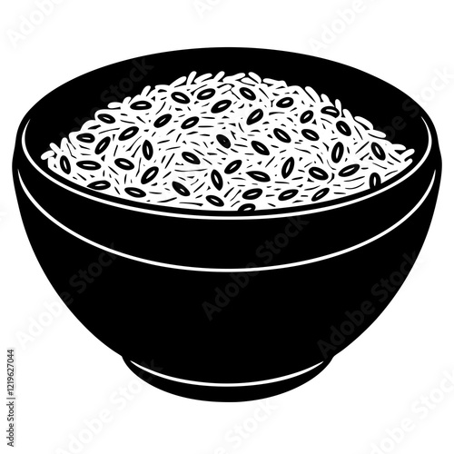 rice black silhouette vector, A bowl rice vector, Simple silhouette Design vector icon with white background. Food vector