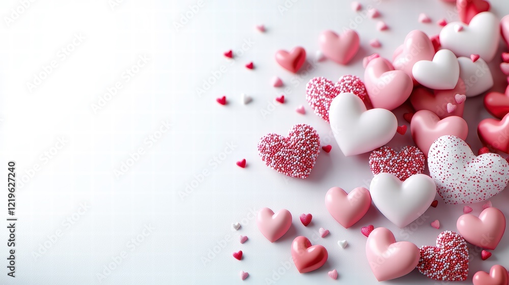 Soft pink heart decorations scattered across a pastel background, conveying a feeling of romance, elegance, and love. Soft pink heart decorations scattered across a pastel background, conveying a feeling of romance, elegance, and love.