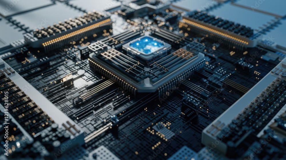 Fototapeta premium A detailed close-up of a futuristic, technologically advanced computer circuit board.
