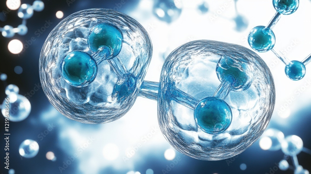 Detailed Molecular Structure with Blue Elements and Light Effects Detailed Molecular Structure with Blue Elements and Light Effects