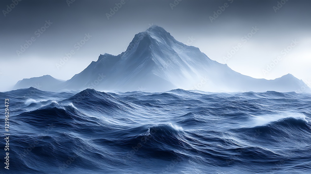 Majestic Mountain Peaks Rise Above Turbulent Ocean Waves Majestic Mountain Peaks Rise Above Turbulent Ocean Waves